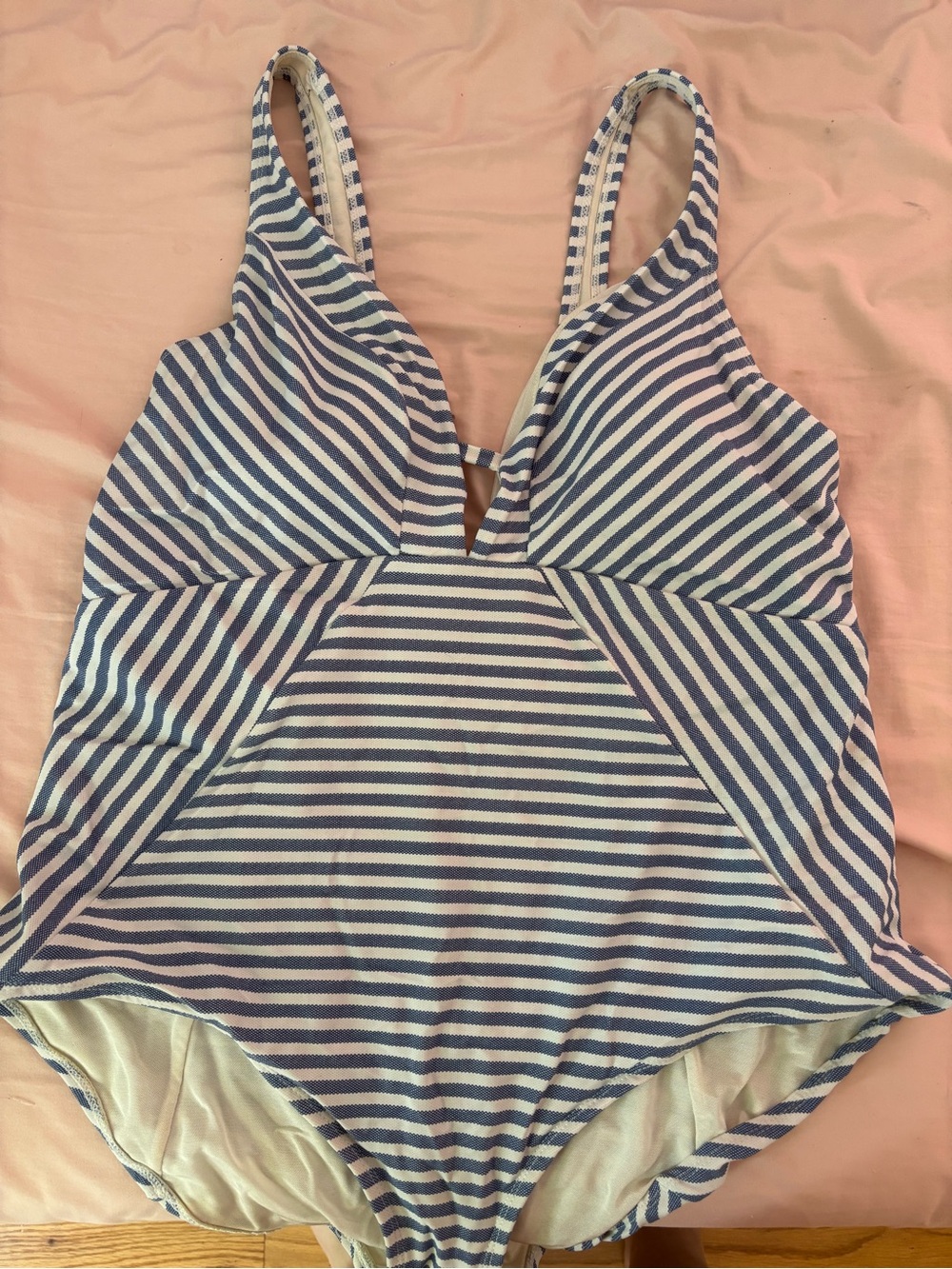 Blue and White Striped Swimsuit